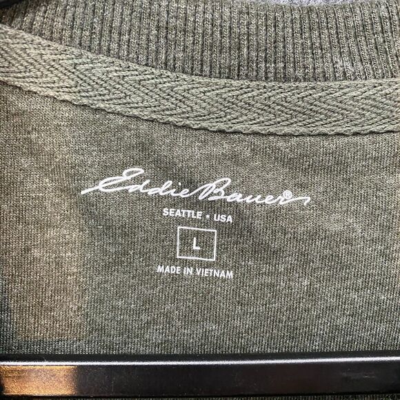 Eddie Bauer Sweater Mens L Green Striped Thermal Waffle Knit Outdoor Hiking Crew - Picture 4 of 7